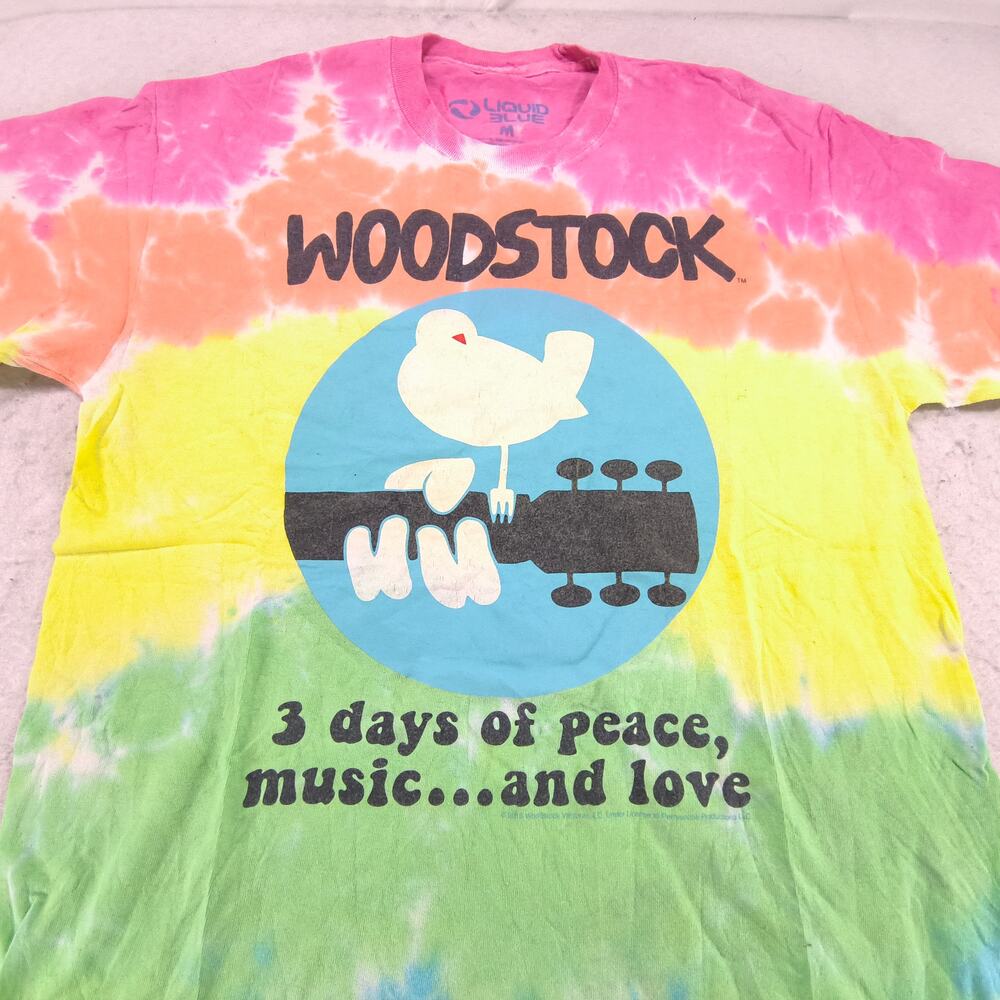 Liquid Blue Woodstock Short Sleeve Crew Neck T Shirt Mens Size Medium M Tie Dye